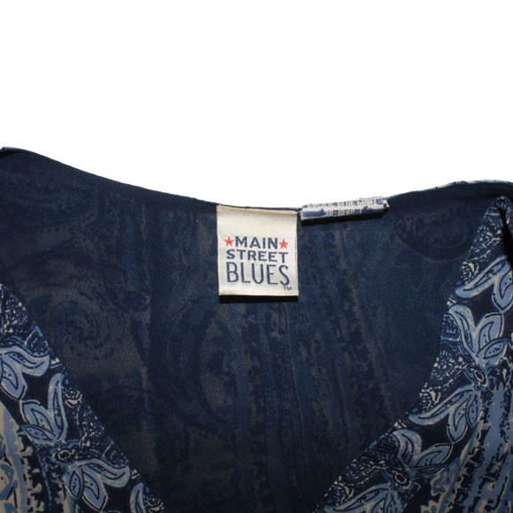 Main Street Blues Womens Plus 32W Blue Multicolored 3/4 Sleeve Tunic Blouse Top - Picture 8 of 9